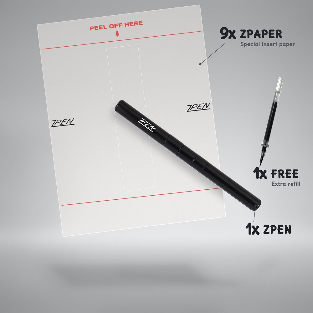 ZPEN pen with 9 ZPAPER sheets and a free extra refill